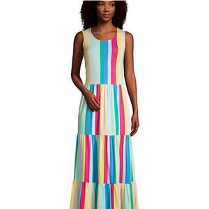 Lands' End Women's Sleeveless Rainbow Stripe Maxi Dress Size Medium 10-12